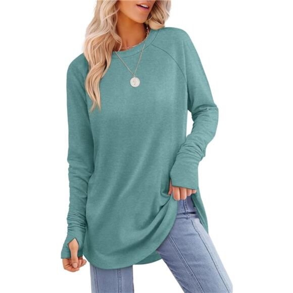 Womens Tunic Tops to Wear with Leggings Long Sleeve Thumb Hole Shirts - Picture 6 of 10